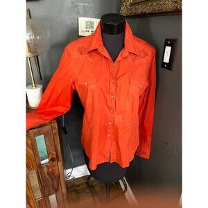 Reba Western Embroidered Pumpkin Cowgirl Shirt Top Blouse sz M Pearl Snap button